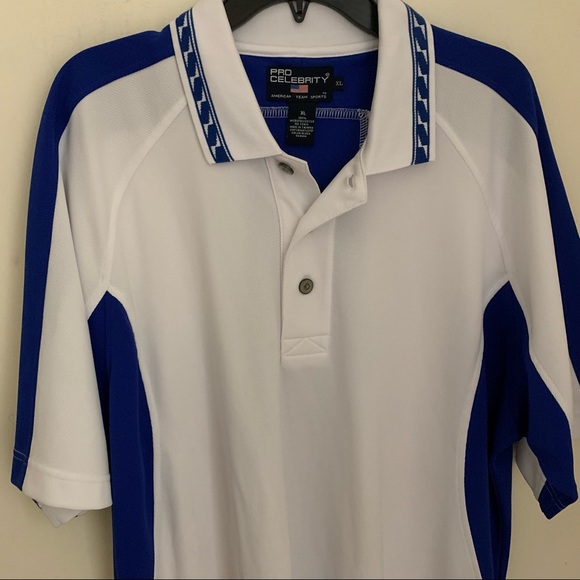 Pro Celebrity Polo Shirt White Blue Sz XL - Picture 2 of 10